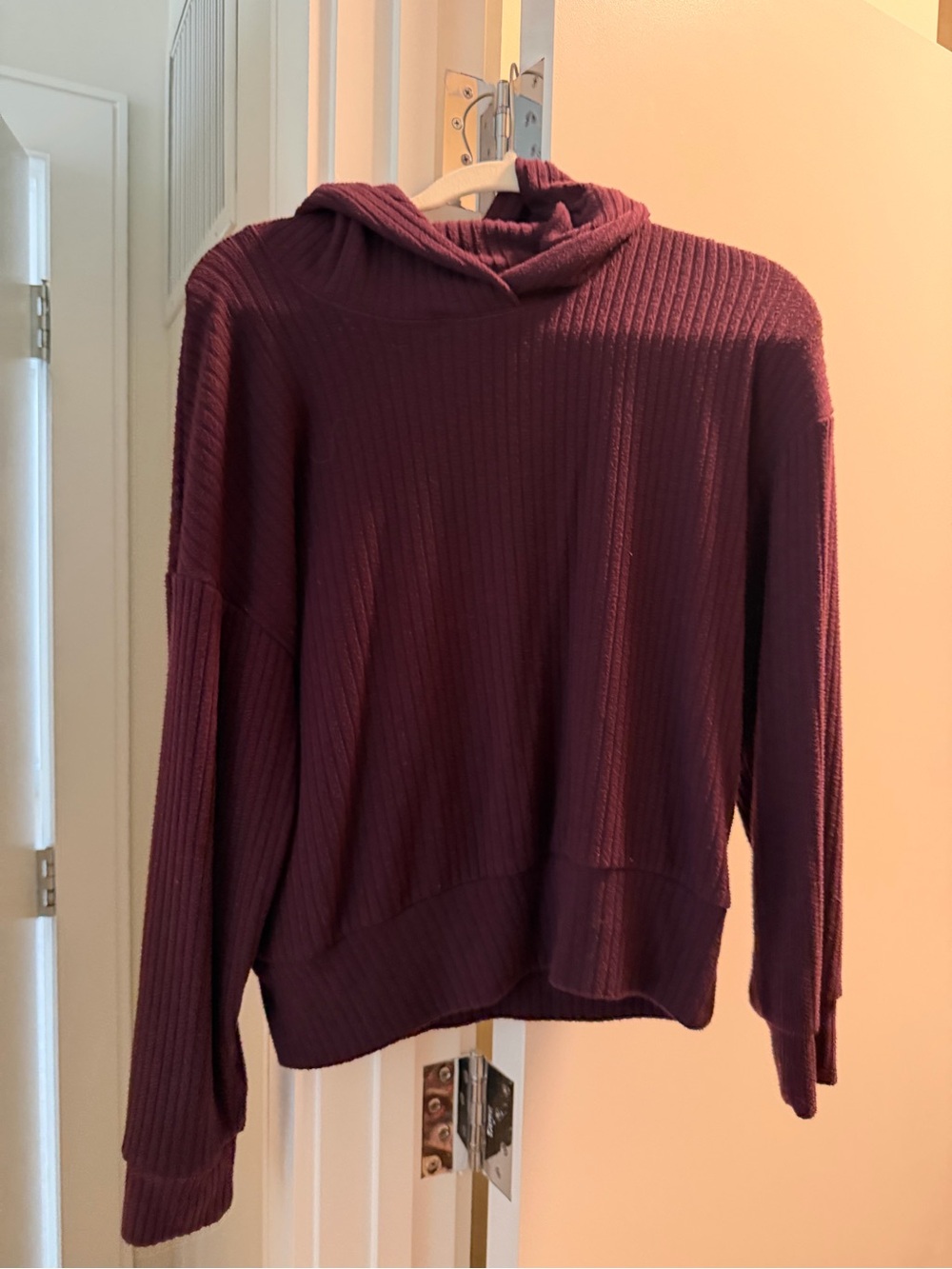 Splendid Ribbed Hooded Pullover - Plum
